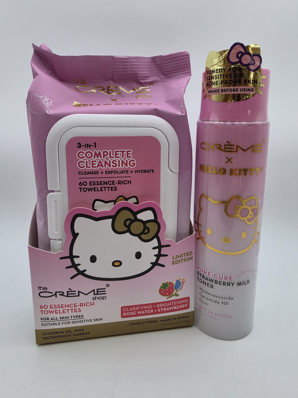 Hello Kitty Pink Cleansing Towelettes & Strawberry Milk Toner Duo